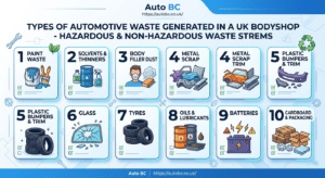 Types of automotive waste generated in a UK